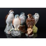 A collection of five Beswick Beneagles ceramic decanters in the form of birds to include a Osprey,