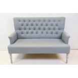 Contemporary ' Voyage Maison ' High Button Back Settee upholstered in pale blue fabric, 127cms