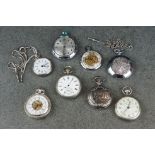 A collection of eight vintage and contemporary pocket watches.