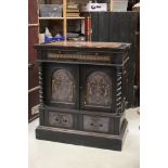 19th century Continental Burr Walnut and Ebonised Side Cabinet, two short drawers over two