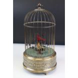 20th century Gilt Metal Bird Cage Clockwork Automaton with two singing birds, working at time of