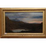 19th century Oil Painting on Canvas of a Mountainous Landscape Scene with figures to foreground,