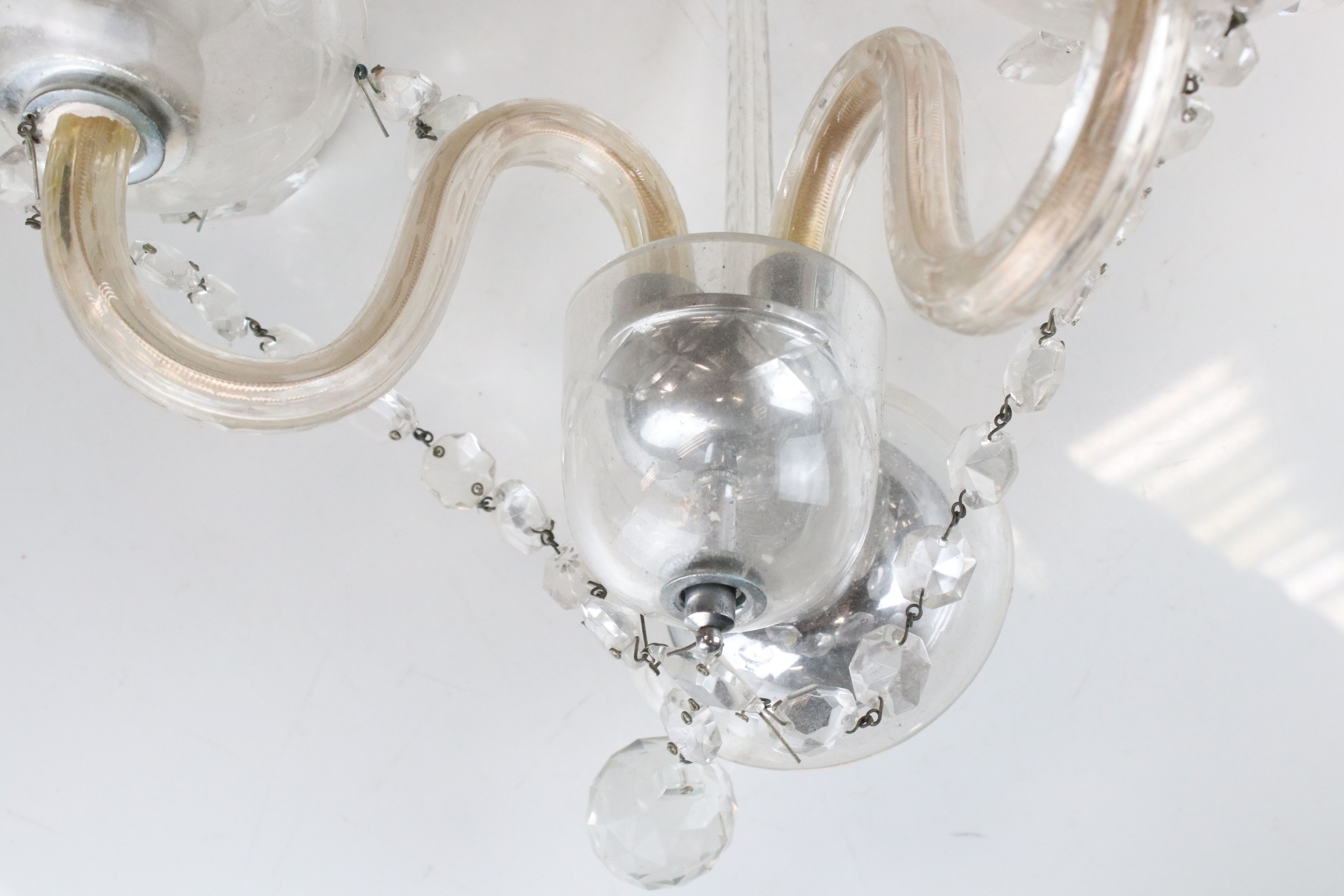 Early 20th century Glass Six Branch Central Light Fitting with crystal drops together with a Pair of - Image 11 of 12
