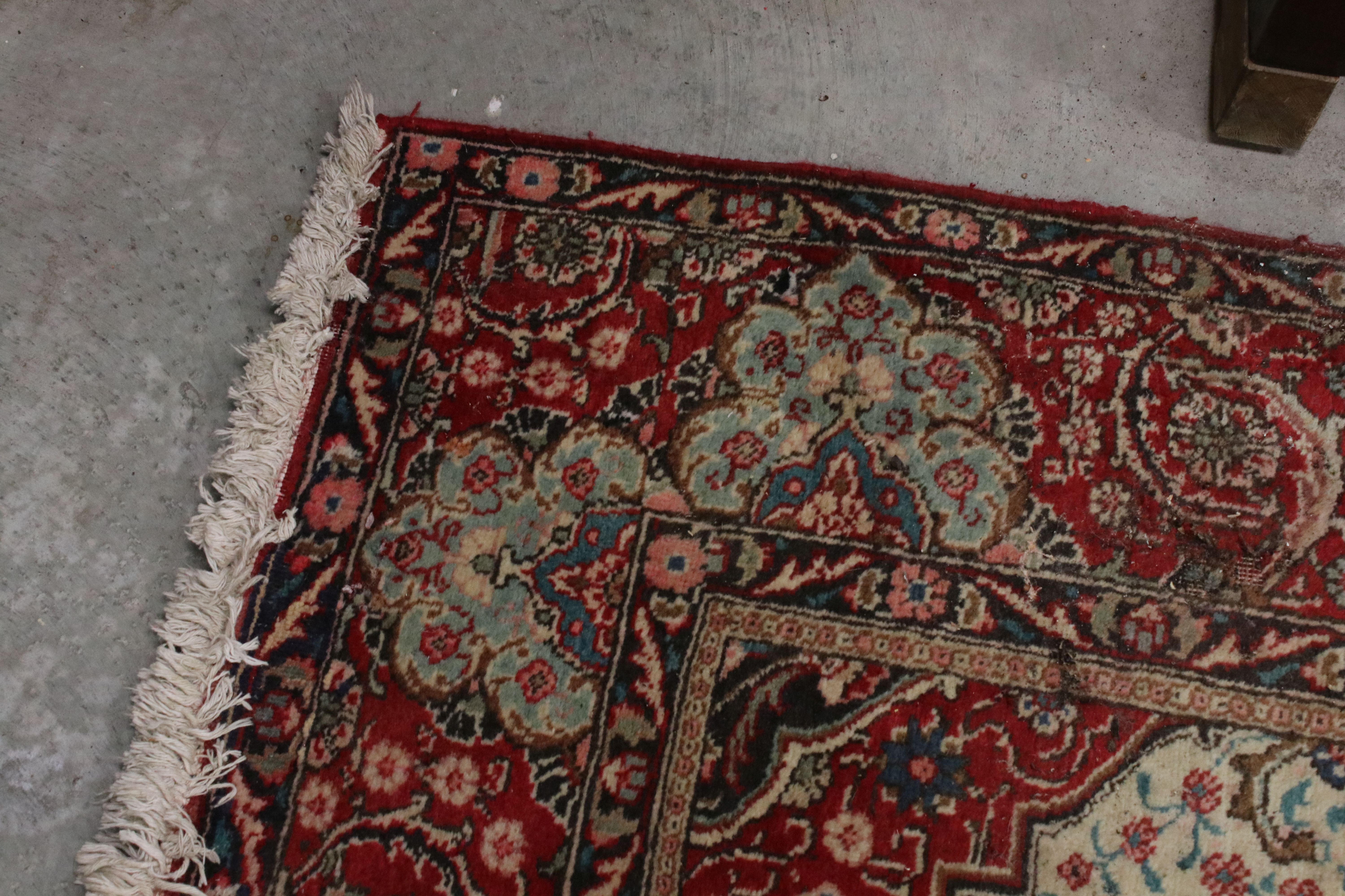 Large Wool Red Ground Rug with floral pattern within a border, 279cms x 396cms - Image 7 of 10