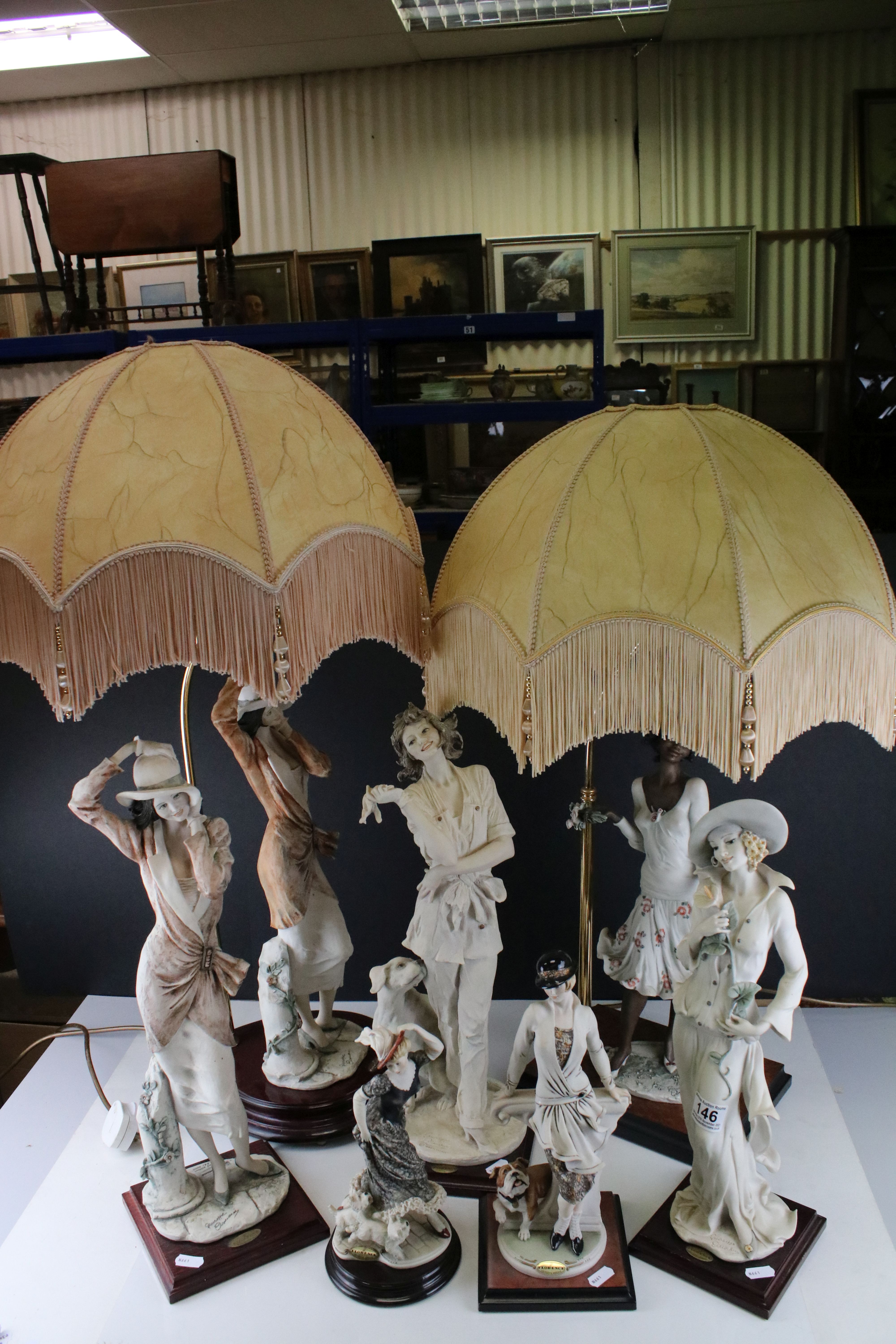 Giuseppe Armani Florence - Two Figural Table Lamps with Shades. tallest approx. 80cms together