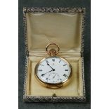 A vintage Omega top winding pocket watch in gold plated case.