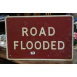 Mid century Aluminium Double Sided Road Sign ' Road Flooded ' and ' Try Brakes ' 61cms x 41cms