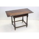 17th century style Oak Side Table raised on bobbin supports and united by square stretchers,
