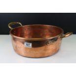 Large 19th / Early 20th century Copper Circular Plant Holder / Pan with brass loop handles, 44cms