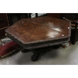 Victorian Oak Hexagonal Library Table with heavily carved frieze, raised on a heavily carved bulbous