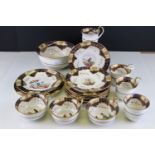 19th century Part Tea Service, each piece with hand painted scene to bowls depicting Country Folk,