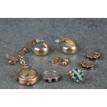 A collection of hallmarked silver and yellow metal jewellery to include a fob watch brooch.