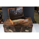 Vintage leather suitcase, approx. 61cm, together with a calfskin writing case, approx. 35.5cm (2)