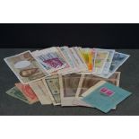 A collection of approx 50 mixed banknotes to include European and British examples.