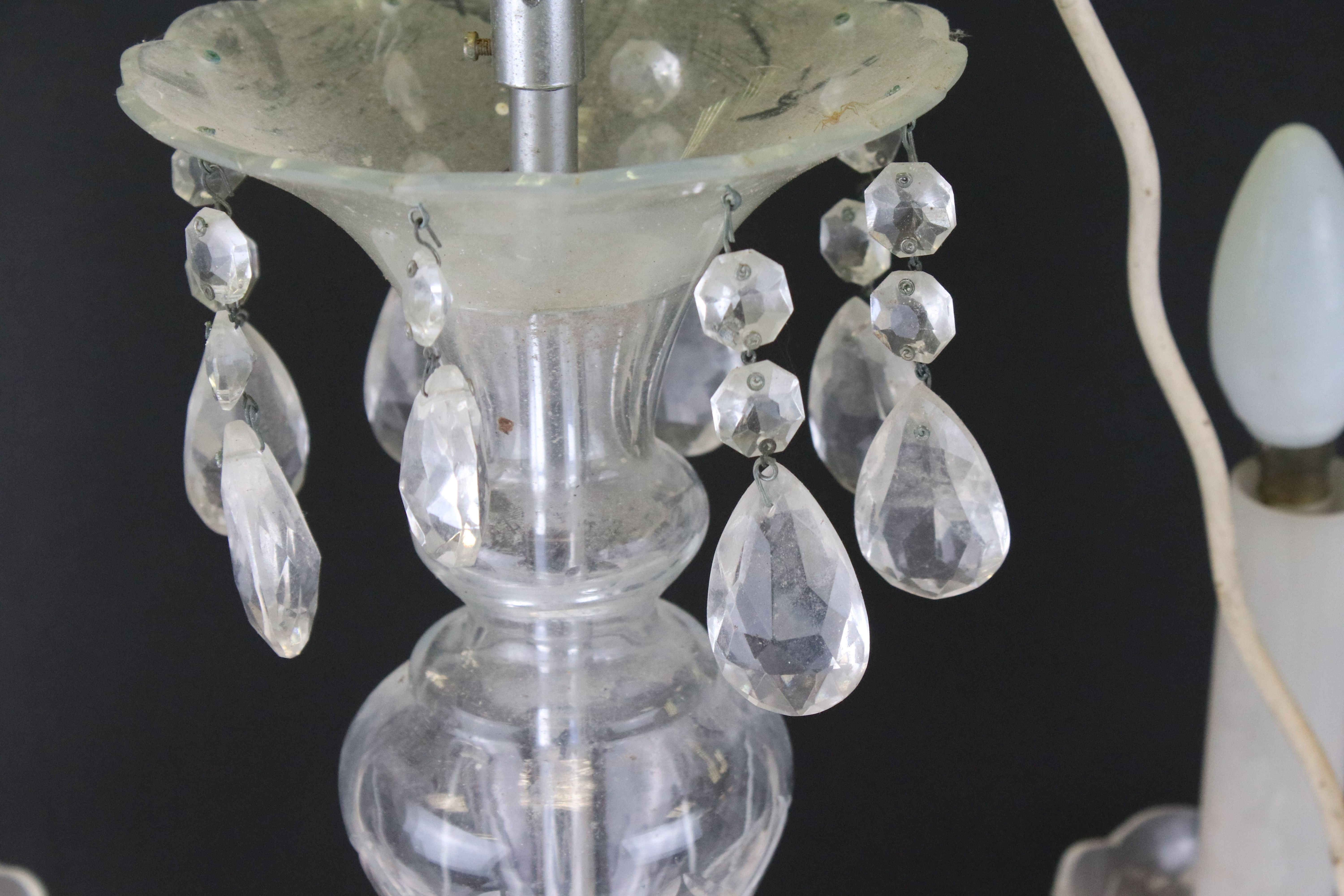 Early 20th century Glass Six Branch Central Light Fitting with crystal drops together with a Pair of - Image 3 of 12