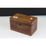 Early 19th century Mahogany Inlaid Two Compartment Tea Caddy, 21cms long