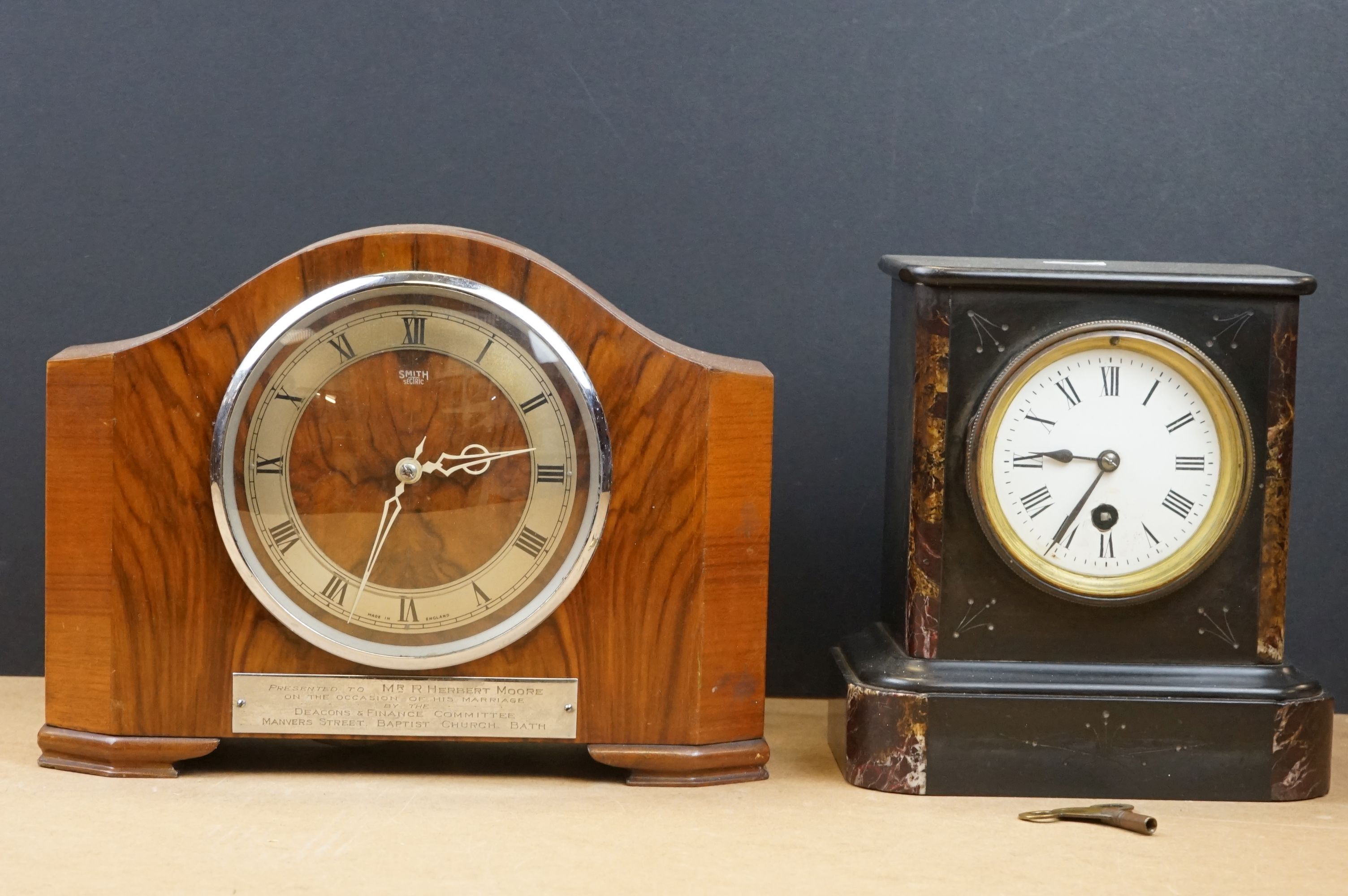 Two mantle clocks to include a Smiths electric and a slate example. - Image 2 of 14