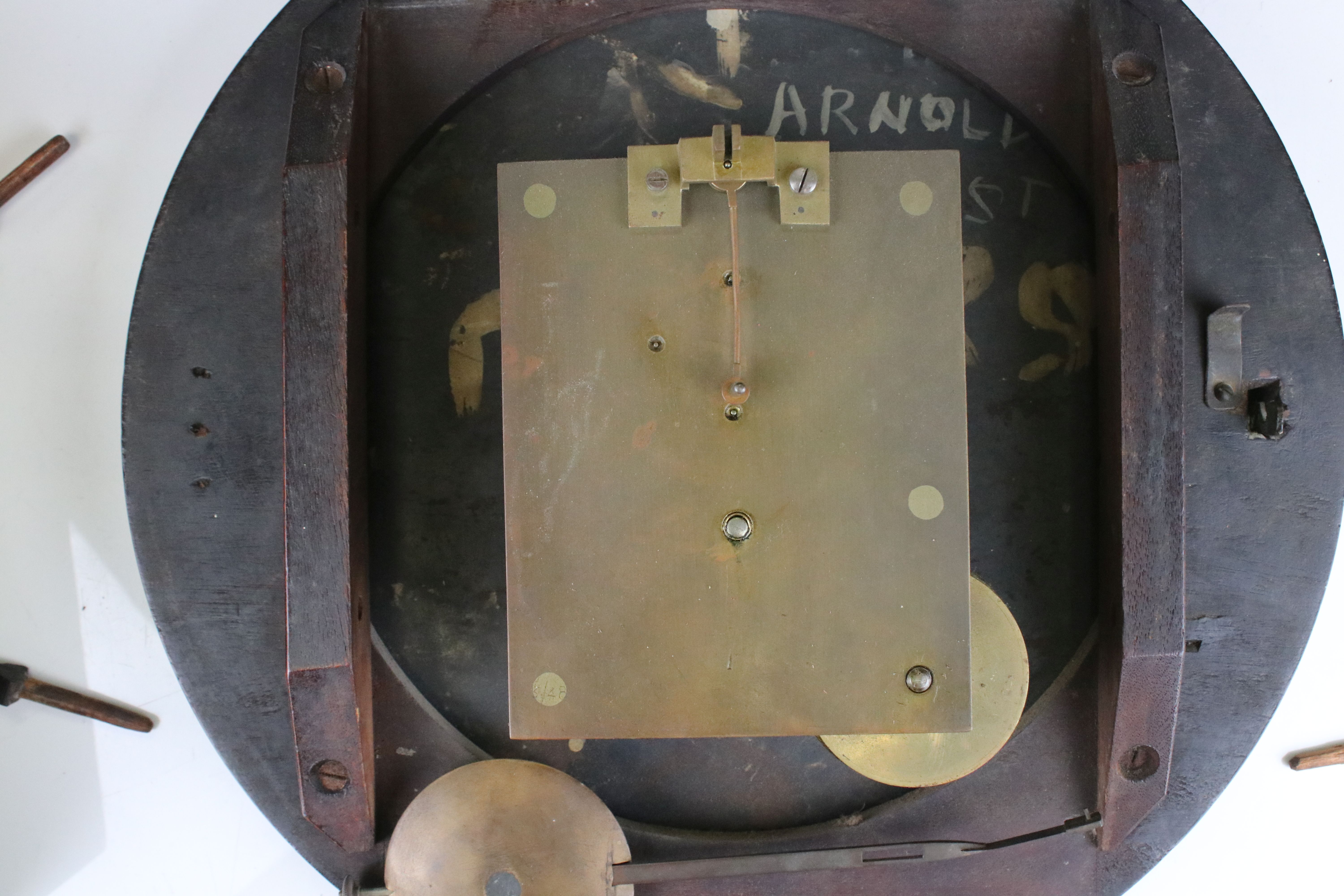 19th century Mahogany Circular Wall Hanging Clock, the white face with Roman numerals and single - Image 4 of 9