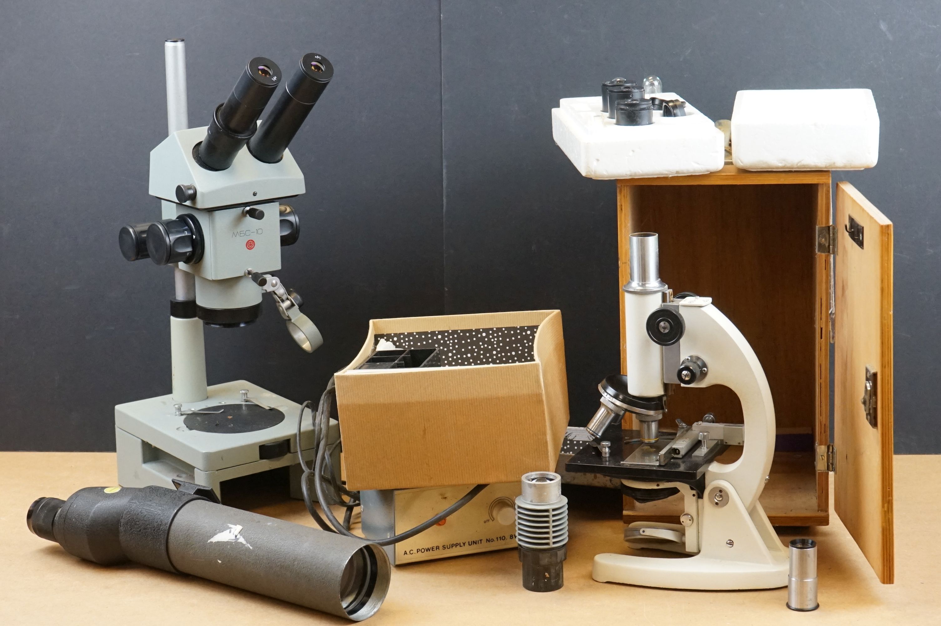 Two microscopes to include a wooden cased example.