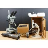 Two microscopes to include a wooden cased example.