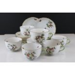 Herend Porcelain Eight Cups and Saucers decorated with birds and insects