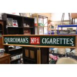 Advertising - Mid century ' Churchman's No 1 Cigarettes ' Glass Advertising Sign, 120cms x 15cms,