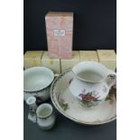 A collection of boxed Coalport ladies together with a vintage ceramic washing bowl and jug set.