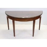 Georgian Mahogany Half Moon Table raised on square tapering supports (with glass cover), 124cms long