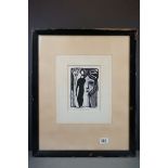 20th century, a framed modernist lithograph, female studies by a tree, signed