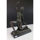 Art Deco style Bronze Dancing Girl Figurine in the style of D H Chiparus, on a marble plinth base,