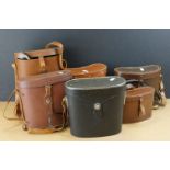 A collection of six pairs of binoculars in original leather cases.