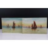 Pair of 19th / Early 20th century Paintings on Glass of Sailing Boats at Sea, signed J Cunningham