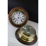 Chadburn's Ltd of Liverpool Brass Cased Bulk Head Clock, the white enamel face with Roman numerals