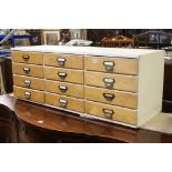 Mid century Wooden Multi-Drawer Bank of Twelve Drawers, each with cup handle and index name