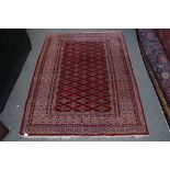 Eastern Red Ground Rug with Geometric pattern with a border, 184cms x 130cms