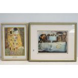 After Salvador Dali, art print 'Mask In A Landscape' & another after Alphonse Mucha 'The Kiss'