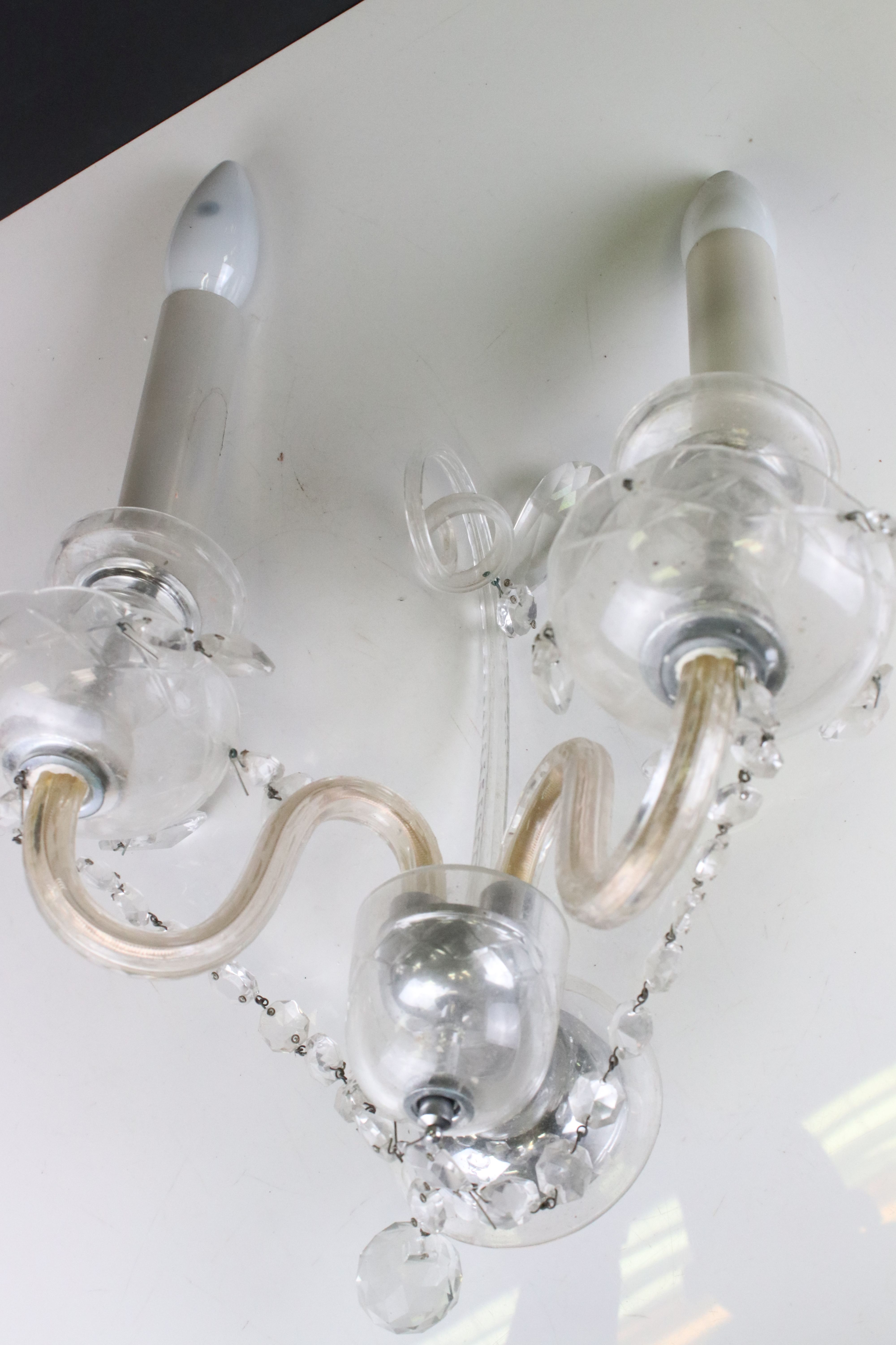 Early 20th century Glass Six Branch Central Light Fitting with crystal drops together with a Pair of - Image 9 of 12