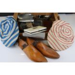 Eton College cricket cap and another, circa 1950, two pairs of gentlemen's shoe trees, a cigarette