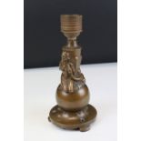 Cast Metal Table Lamp Base with a Bronze finish, cast on the form of an Art Deco Lady with a Swan,