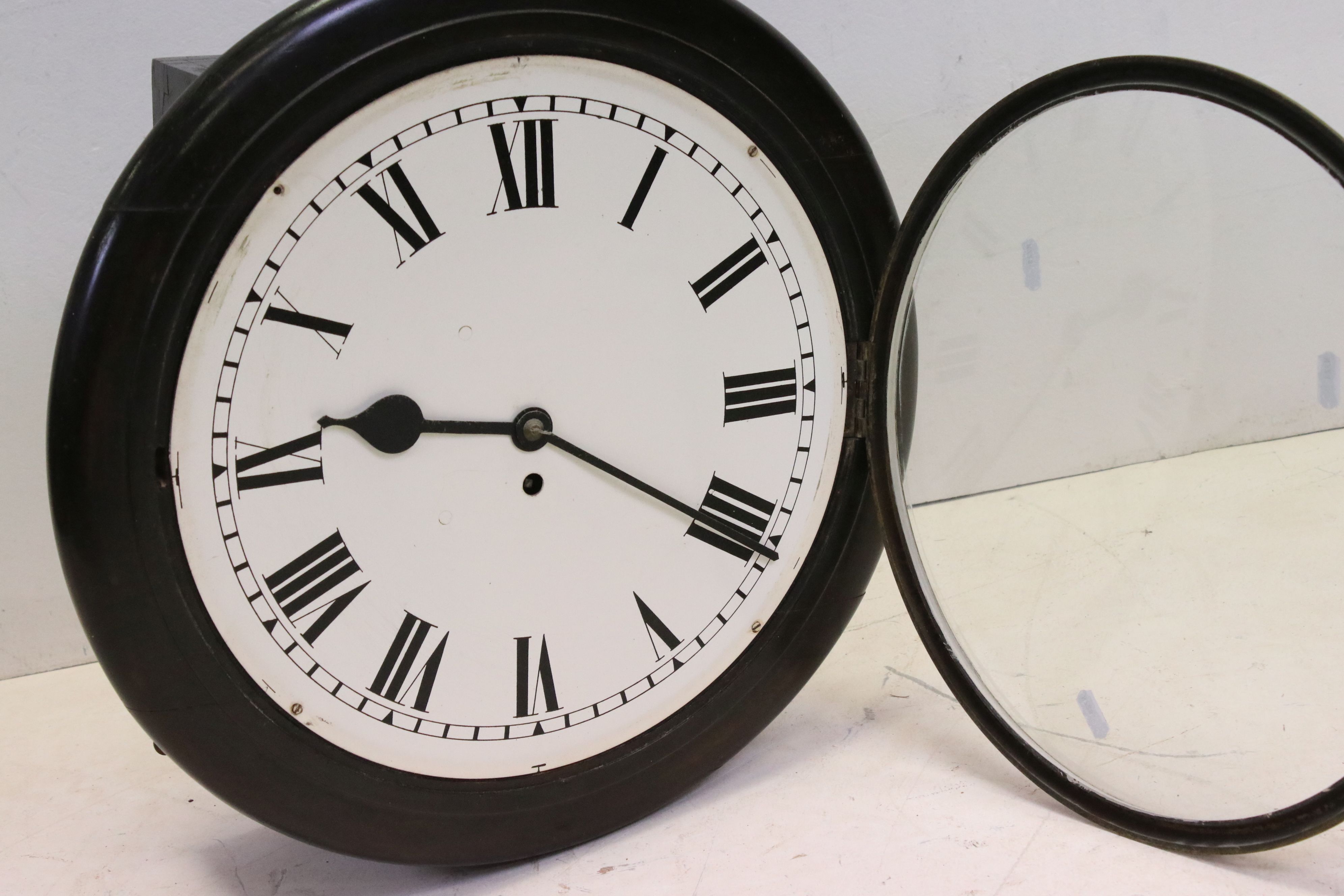 19th century Mahogany Circular Hanging Wall Clock, the white face with Roman numerals and single - Image 3 of 16