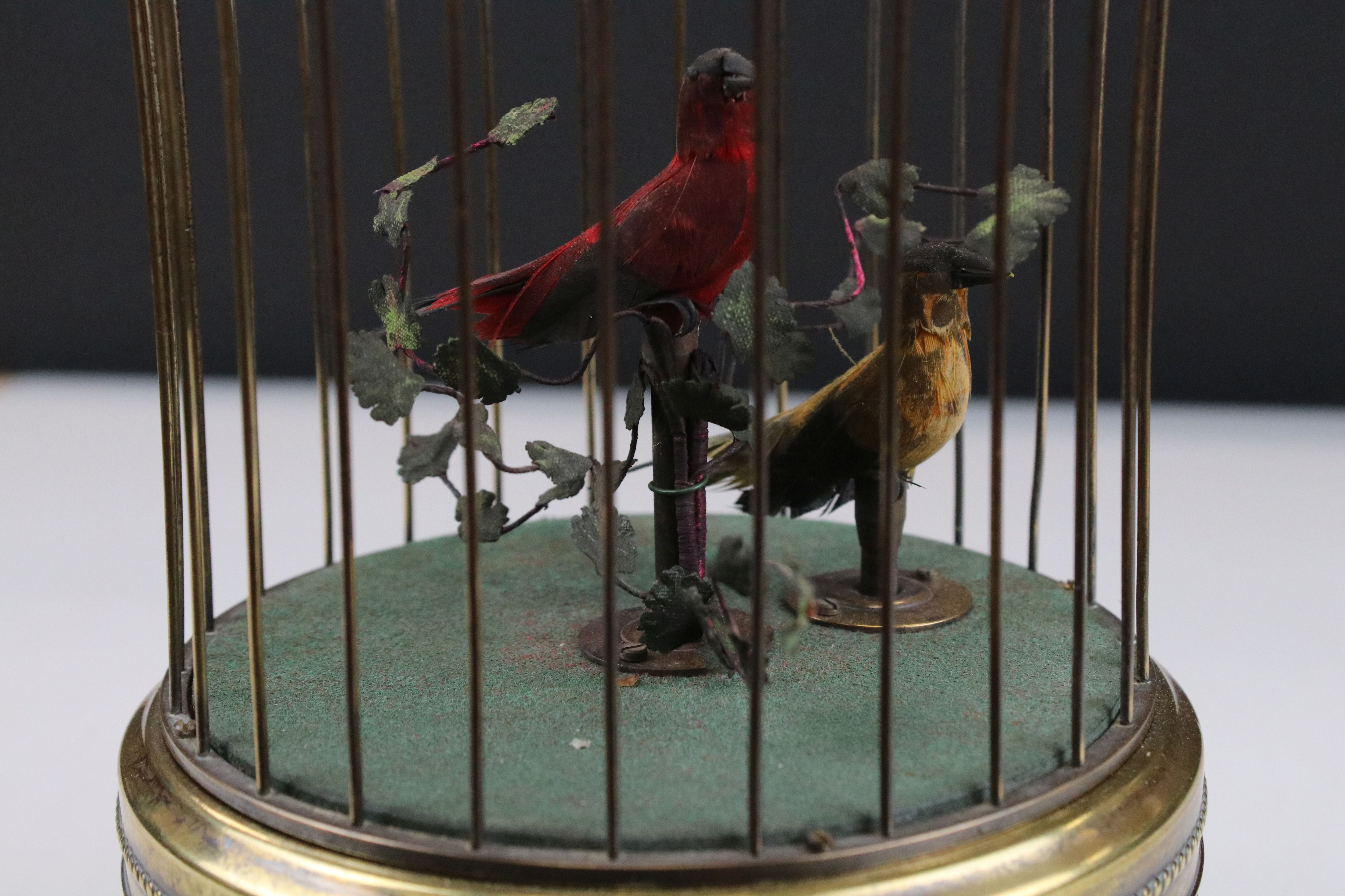 20th century Gilt Metal Bird Cage Clockwork Automaton with two singing birds, working at time of - Image 5 of 8