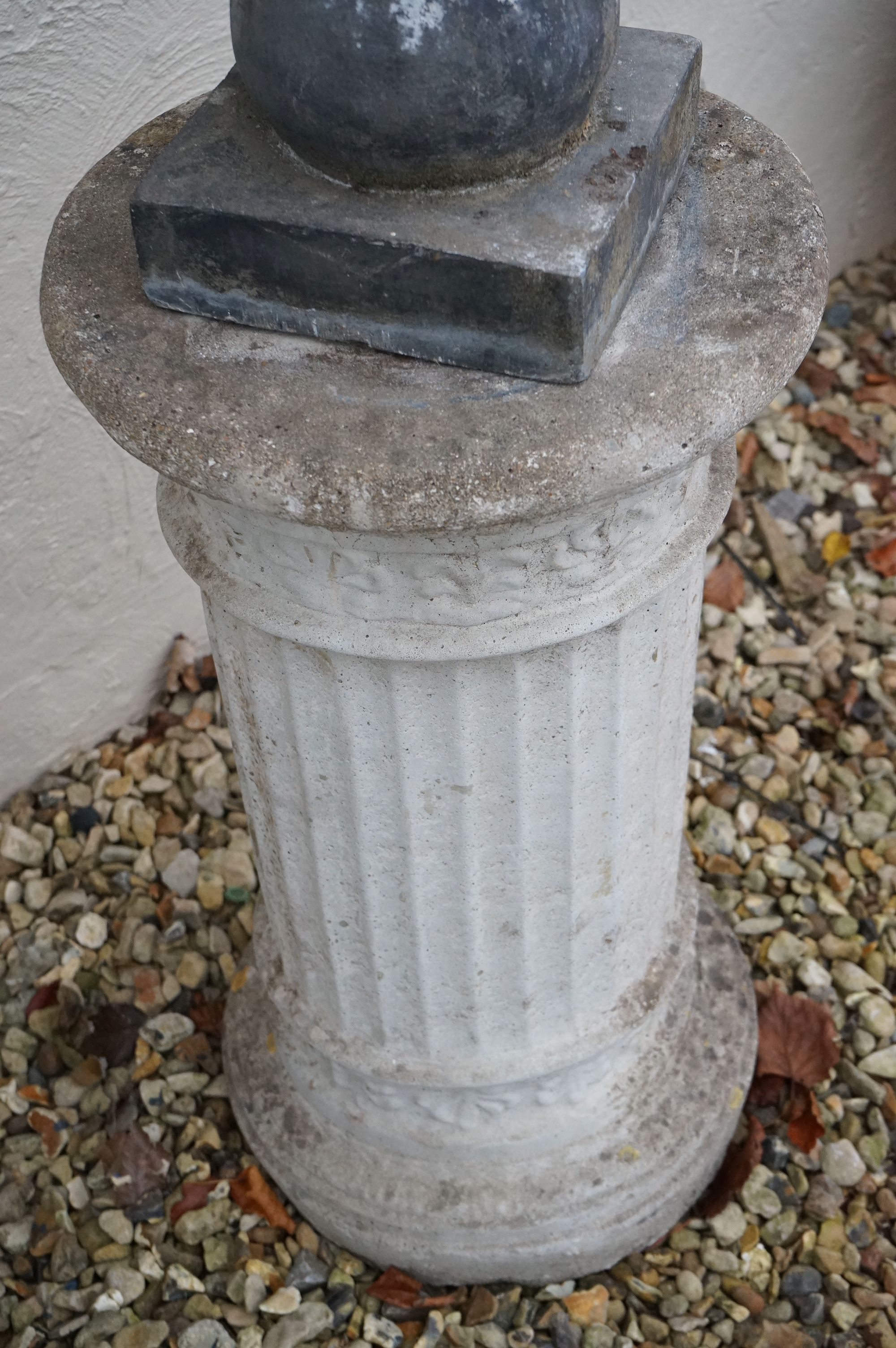 An lead outdoor statue of Hermes mounted to stone corinthian column base, Hermes stands approx 112cm - Image 10 of 10