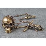 Brass Albert style watch chain, with skull adornment