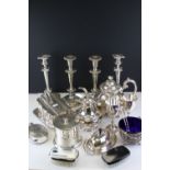Mixed Lot of Victorian and later Silver Plate including Two Pairs of Candlesticks, Butterdish,