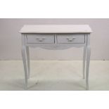 French style Painted Side Table with two drawers, shaped apron and raised on cabriole legs, 89cms