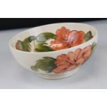 Moorcroft Bowl decorated in the Hibiscus pattern on white ground, impressed and signature marks to