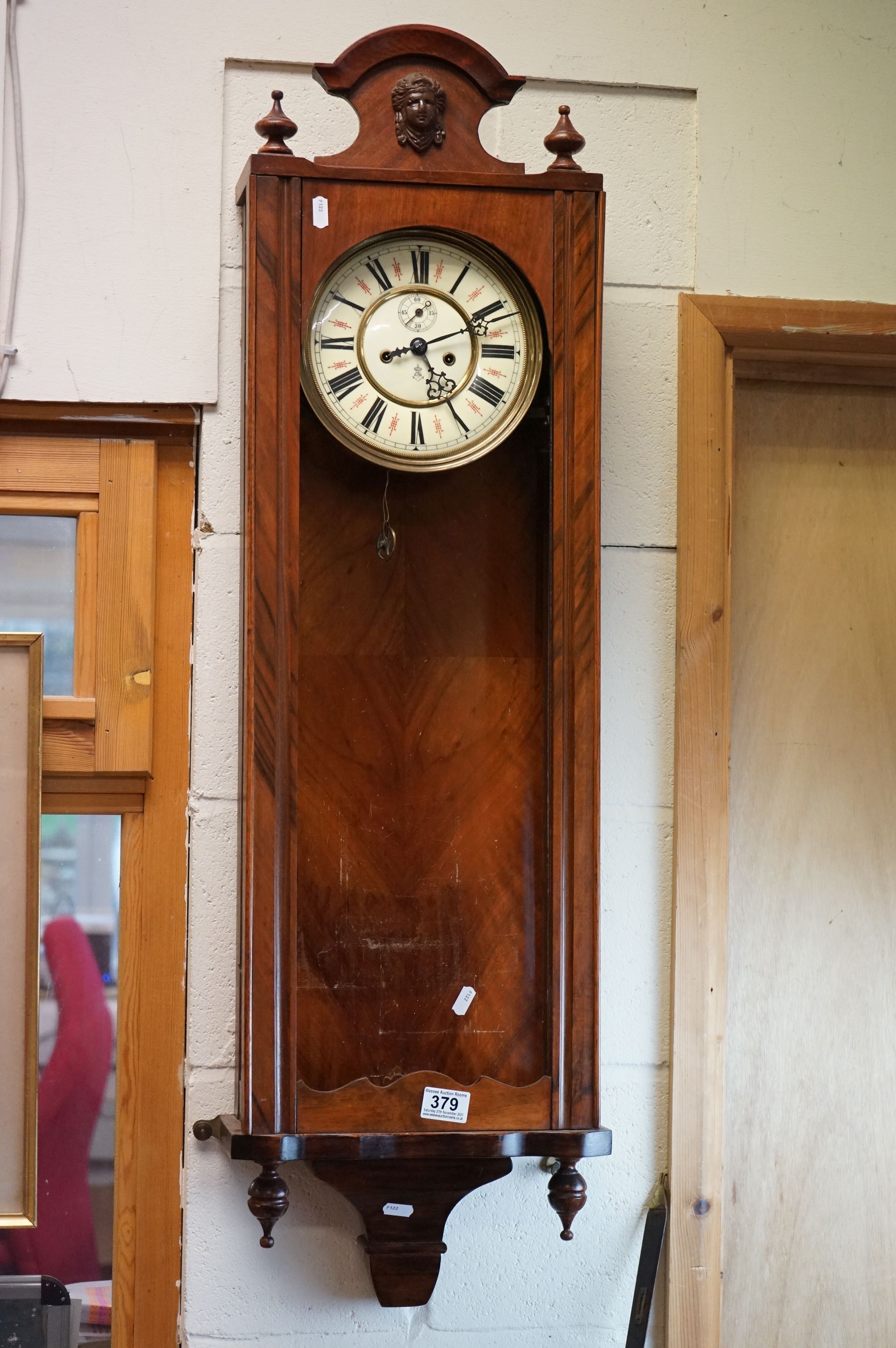 Early 20th century mahogany cased 8-Day two train movement Vienna Regulator wall clock, striking