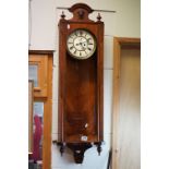 Early 20th century mahogany cased 8-Day two train movement Vienna Regulator wall clock, striking