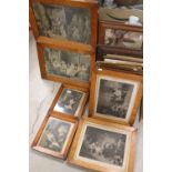 Collection of Fifteen 19th century Black and White plus Coloured Engravings, five in Maple frames