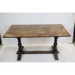 G T Rackshaw of Worcester 17th century style Refectory Table, the plank top with pleated ends,